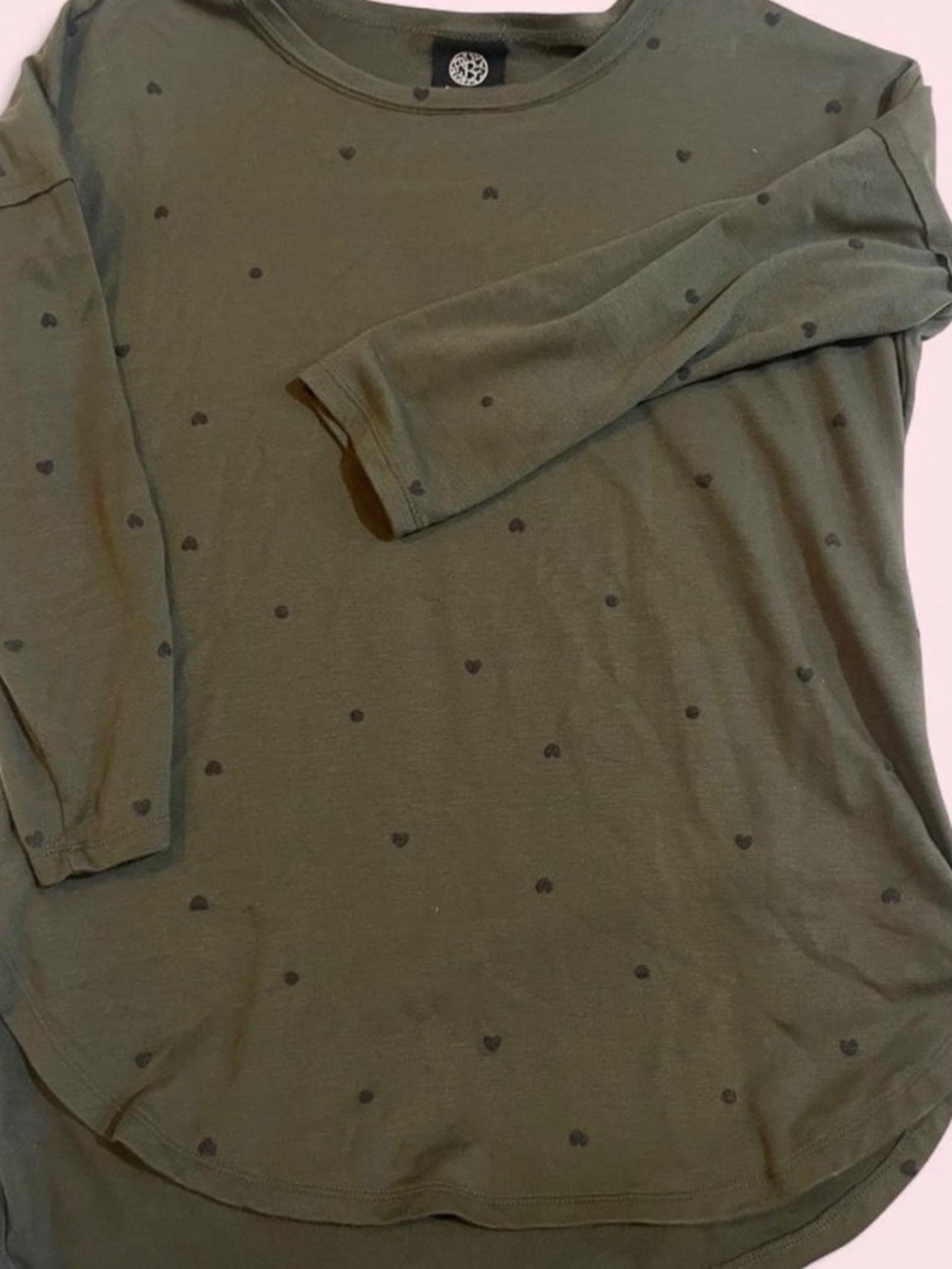 bobeau Olive Green Crewneck Top with Subtle Texture